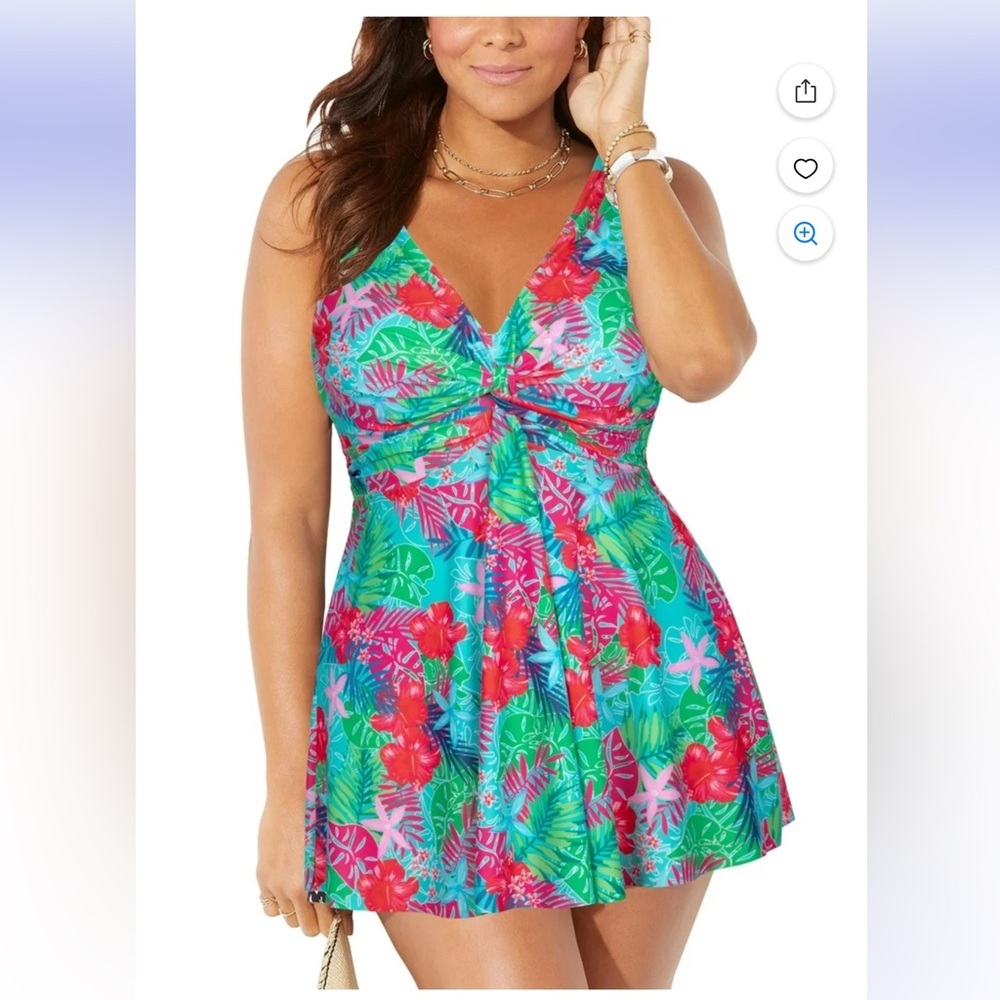 Tropical Twist V-Neck Swimdress - Turquoise Floral